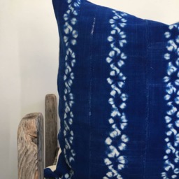 Indigo Mud Cloth Pillow Hand-stitched African Textile, Organic Cotton Linen Back - thumbnail 3