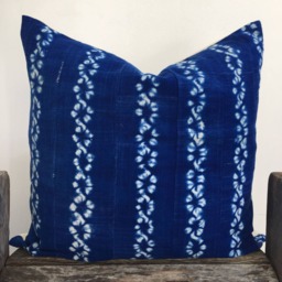 Indigo Mud Cloth Pillow Hand-stitched African Textile, Organic Cotton Linen Back - thumbnail 2
