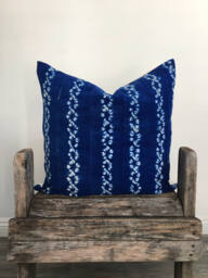 Indigo Mud Cloth Pillow Hand-stitched African Textile, Organic Cotton Linen Back - thumbnail 1