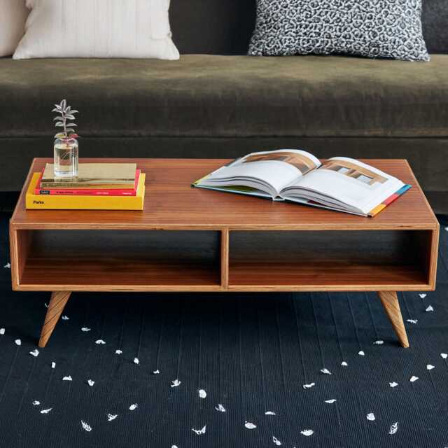 Handmade Mid Century Modern Walnut Or Maple Coffee Table - Cocktail With Shelf Compact Design - image 1