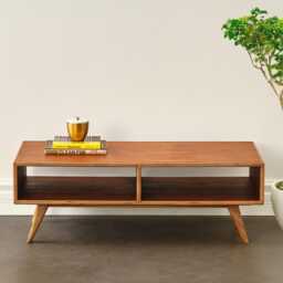 Handmade Mid Century Modern Walnut Or Maple Coffee Table - Cocktail With Shelf Compact Design - thumbnail 2