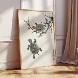Japanese Turtle Wall Art, Oriental Ink Painting Poster Print, Asian Animal Artwork, Zen Nature Decor, Traditional Calligraphy Print - thumbnail 2