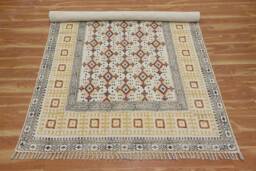 Handmade Cotton Dhurrie Rug, Block Printed Area Rug - thumbnail 1