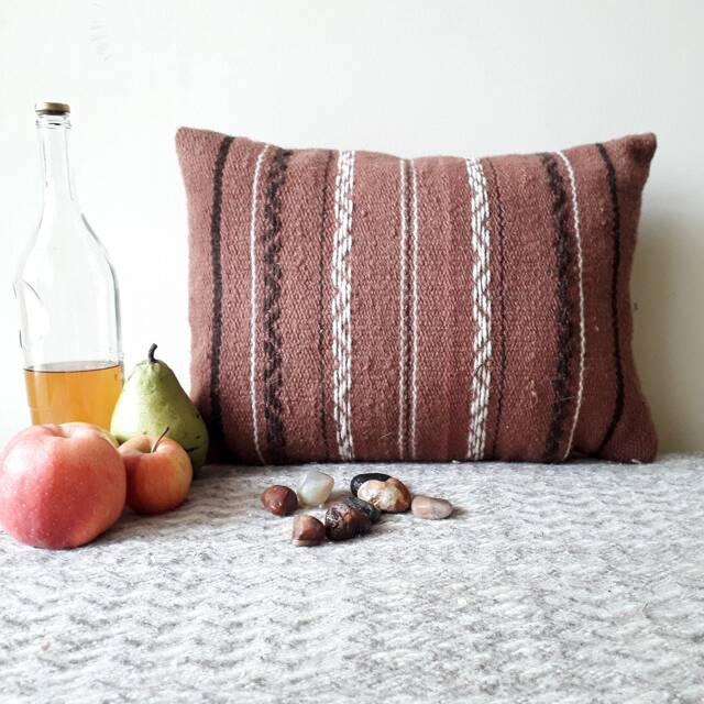 Handmade Wool Pillow Cover Rose Ash Brown Boho Cushion - image 1