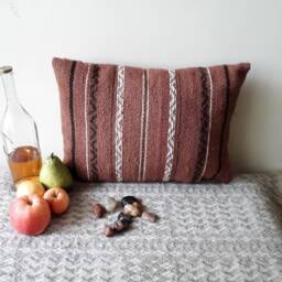 Handmade Wool Pillow Cover Rose Ash Brown Boho Cushion - thumbnail 3