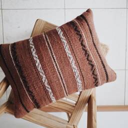 Handmade Wool Pillow Cover Rose Ash Brown Boho Cushion - thumbnail 2