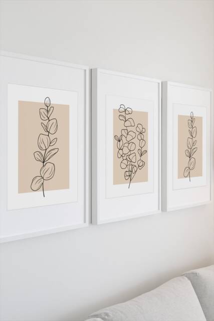 Neutral Botanical Eucalyptus Line Art Set Of 3 Or Single Home Wall Decor Prints - Beige - image 1