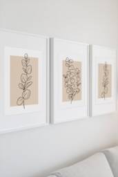 Neutral Botanical Eucalyptus Line Art Set Of 3 Or Single Home Wall Decor Prints - Beige - thumbnail 1