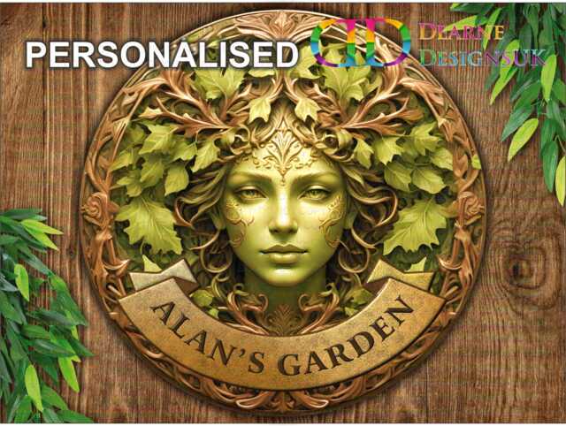 Personalised Green Woman Metal Sign, Flat Printed Sign, Nature Lover's Wall Art D??cor, Garden Guardian, Bronze Garden Celtic Plaque - image 1