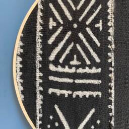 African Mudcloth Gallery Wall Hanging Decor Set, Wood Circle Frames, Modern Boho, Authentic Vintage Textile Art - thumbnail 2