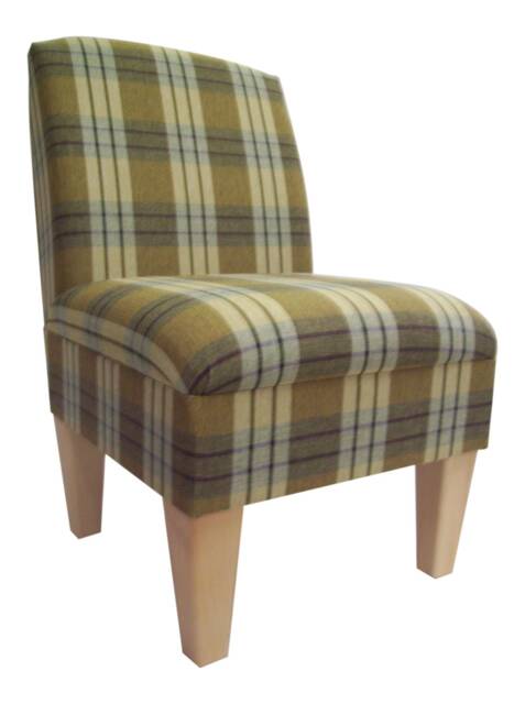 Bedroom Chair On Wooden Beech Coloured Legs - Kintyre Pampus Tartan Fabric - image 1