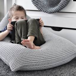 Knitted Cotton Bean Bag Chair Cover Light Grey Kids Lounger - thumbnail 2