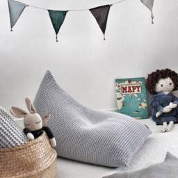 Knitted Cotton Bean Bag Chair Cover Light Grey Kids Lounger - thumbnail 3