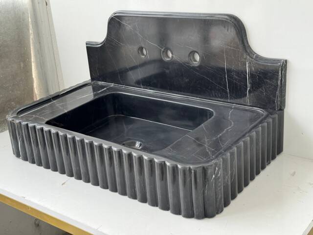 Handmade Black Marble Bathroom Sink With Backsplash - 28x16x6In - image 1