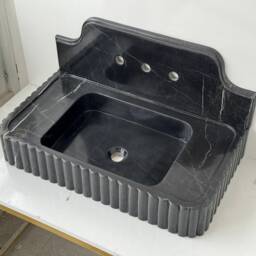 Handmade Black Marble Bathroom Sink With Backsplash - 28x16x6In - thumbnail 3