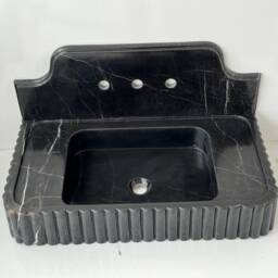 Handmade Black Marble Bathroom Sink With Backsplash - 28x16x6In - thumbnail 2