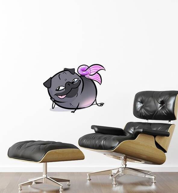 Pug Mermaid Sly Black Wall Sticker Decal - Dogs & Pets Stickers, Art, Decals, Kids Animals Decals