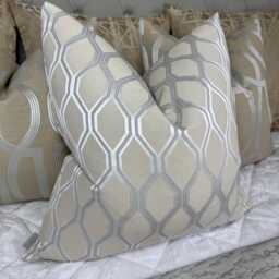 Luxury Geometric Design Cushion Cover, Natural Silver Pillow Cover For Sofa Or Bed, Throw Designer Fabric - Double Sided - thumbnail 1