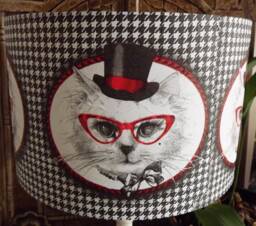 Shabby Chic Cat Lampshade Black, White, & Top Hat - thumbnail 1