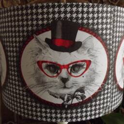 Shabby Chic Cat Lampshade Black, White, & Top Hat - thumbnail 2