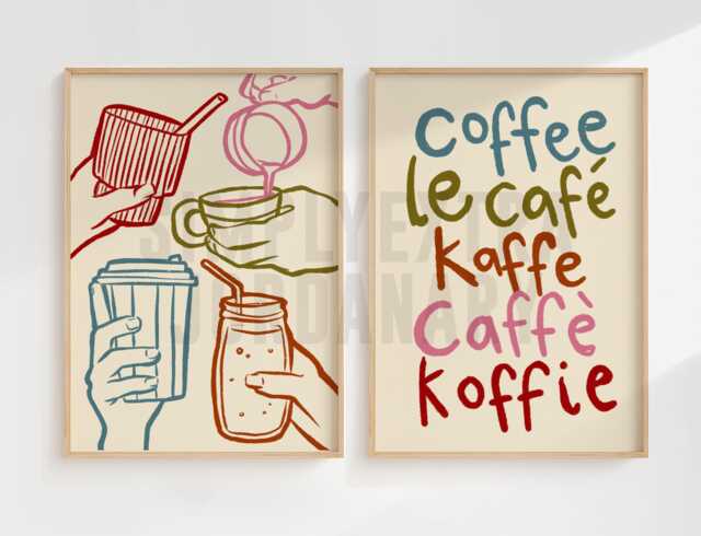 Set Of 2 Coffee Prints, Colourful Print, Poster Wall Art, Kitchen Aesthetic Decor, Gallery Wall, Home Inspo, Unframed - image 1