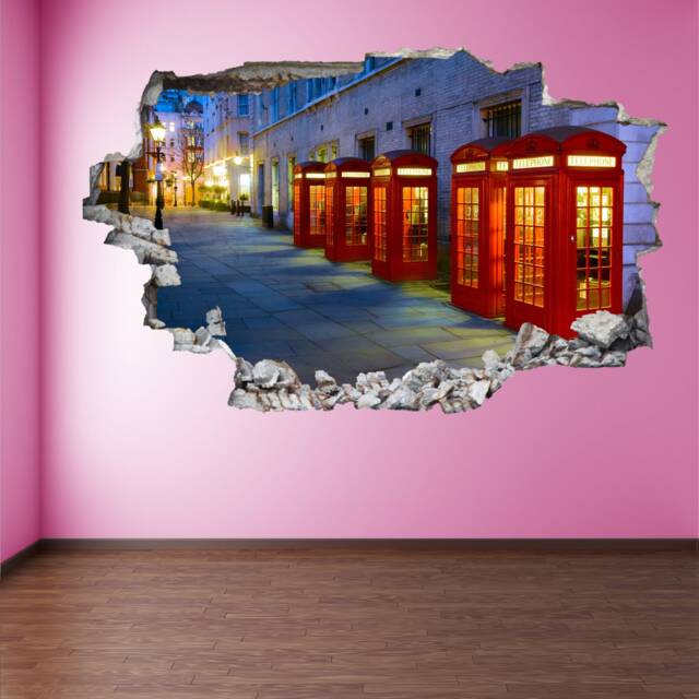 Red Phone Box Booth London Wall Decal Sticker Mural Poster Print Art Home Office Decor Fz3 - image 1