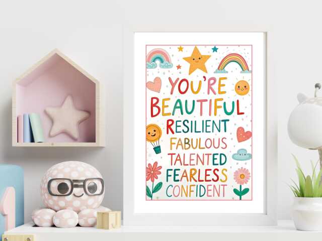 You're Beautiful Kids Print - Positive Quote Poster Motivational Wall Art Colourful Room Decor A5 A4 A3 Framed Or Unframed - image 1
