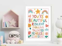 You're Beautiful Kids Print - Positive Quote Poster Motivational Wall Art Colourful Room Decor A5 A4 A3 Framed Or Unframed - thumbnail 1