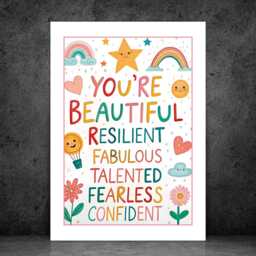You're Beautiful Kids Print - Positive Quote Poster Motivational Wall Art Colourful Room Decor A5 A4 A3 Framed Or Unframed - thumbnail 2