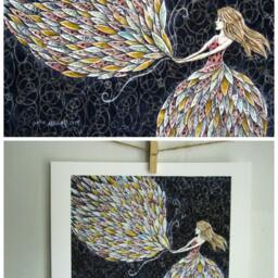 She Fancied A Sky Full Of Feathers, Boho, Illustration, Gifts For Her, Home Decor 8.5 X 11 Archival Reproduction Print - thumbnail 2