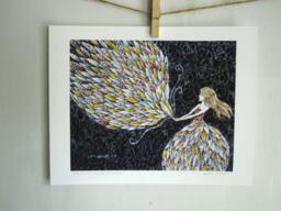 She Fancied A Sky Full Of Feathers, Boho, Illustration, Gifts For Her, Home Decor 8.5 X 11 Archival Reproduction Print - thumbnail 1