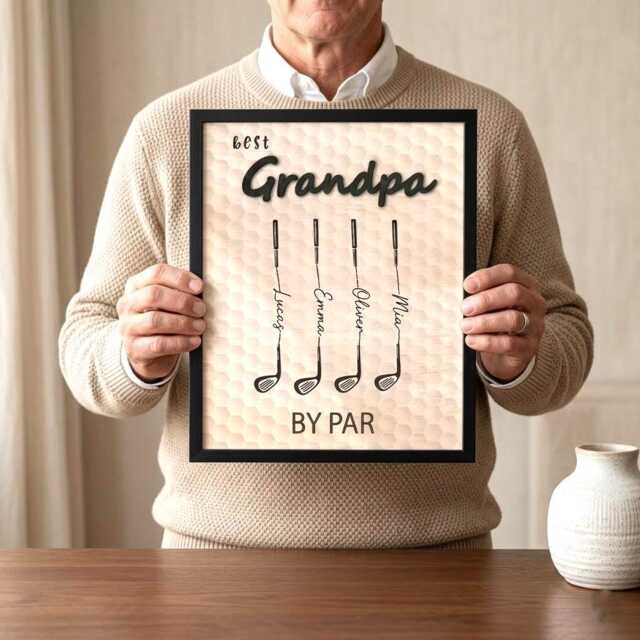 Best Grandpa By Par Golf Wood Sign, Custom Wall Art With Grandkids Name, Personalized Gift For Papa, Father's Day - image 1