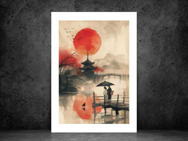 Japan Watercolour Print - Asian Landscape Poster Oriental Wall Art Japanese Decor Destination A5 A4 A3 Framed Or Unframed - image 1
