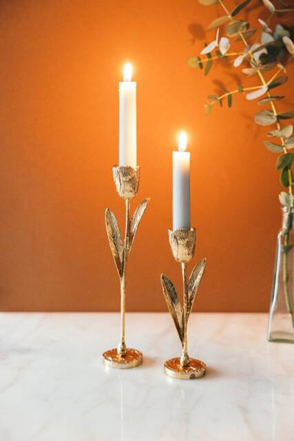Gold Leaf Botanical Candle Holders - Elegant Home Decor, Set Of 2 - image 1