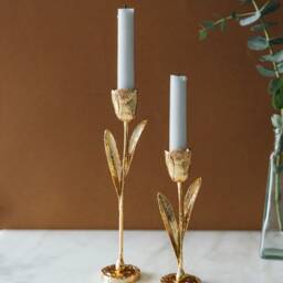 Gold Leaf Botanical Candle Holders - Elegant Home Decor, Set Of 2 - thumbnail 3