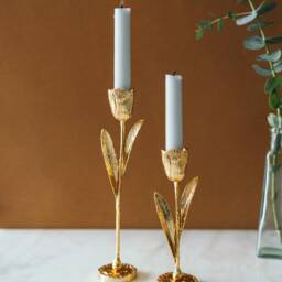 Gold Leaf Botanical Candle Holders - Elegant Home Decor, Set Of 2 - thumbnail 2