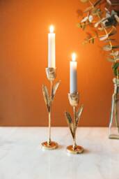 Gold Leaf Botanical Candle Holders - Elegant Home Decor, Set Of 2 - thumbnail 1