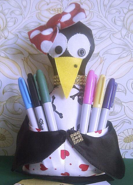 Handmade Pirate Penguin Desk Tidy Novelty Pen & Tool Holder - image 1