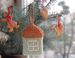 Crochet House Christmas Ornament Handmade Green Holiday Decor - thumbnail 1