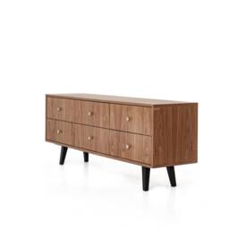 "Mid Century Sideboard, Tv Cabinet, Stand Walnut Veneer 6 Drawers ""Crown"