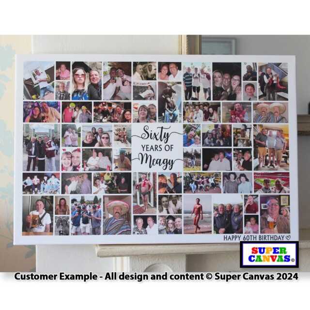 Happy 60Th Birthday Mum Dad Brother Sister Grandad Nan Wife Husband Friend Custom Photo Collage Party Display Board Framed Canvas Print Gift - image 1