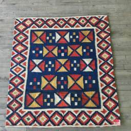 Small Kilim Rug/Turkish Rug/ About 4x4 Rug/Red Blue Rug/Organic Dye Rug/Flatweave Kilim/Triangle Design Rug - thumbnail 2