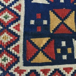 Small Kilim Rug/Turkish Rug/ About 4x4 Rug/Red Blue Rug/Organic Dye Rug/Flatweave Kilim/Triangle Design Rug - thumbnail 3