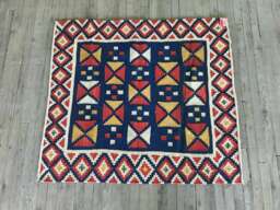Small Kilim Rug/Turkish Rug/ About 4x4 Rug/Red Blue Rug/Organic Dye Rug/Flatweave Kilim/Triangle Design Rug - thumbnail 1