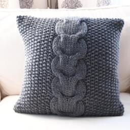 Rts Hand Knitted Light Grey Cable Pillow Case 16x16/Home Decor/ Decorative - thumbnail 3