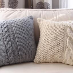 Rts Hand Knitted Light Grey Cable Pillow Case 16x16/Home Decor/ Decorative - thumbnail 2