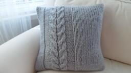 Rts Hand Knitted Light Grey Cable Pillow Case 16x16/Home Decor/ Decorative - thumbnail 1