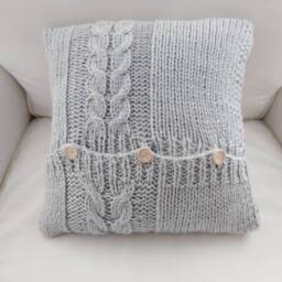 Rts Hand Knitted Light Grey Cable Pillow Case 16x16/Home Decor/ Decorative - thumbnail 4