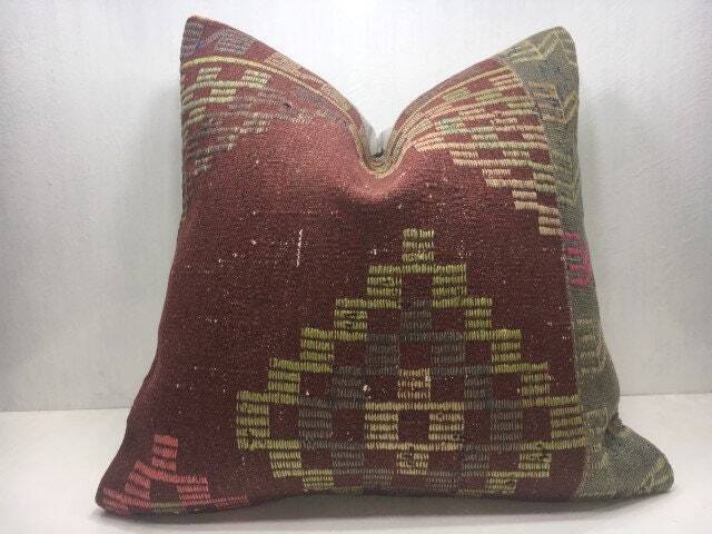 Vintage Turkish Kilim Pillow Cover, Handwoven Accent Cushion - 24x24 - image 1