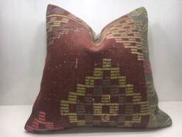 Vintage Turkish Kilim Pillow Cover, Handwoven Accent Cushion - 24x24 - thumbnail 1